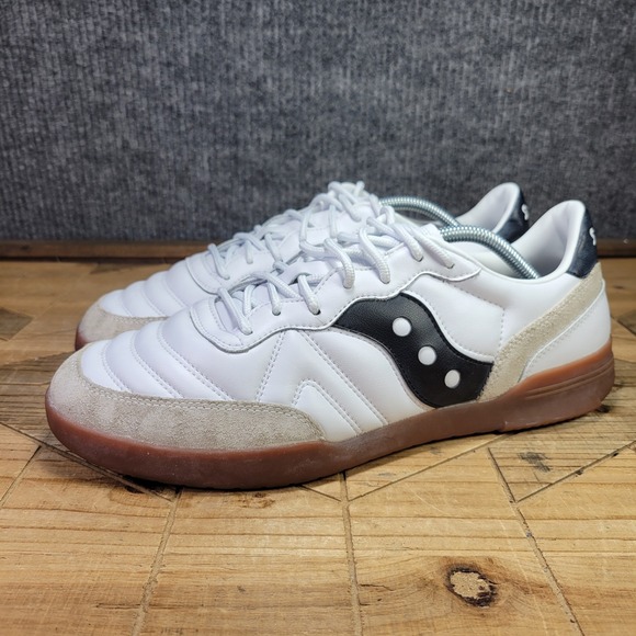 Sauconyβ 586i Men's 11 White Black Gum Leather Casual Sneakers Shoes S70982-21 - Picture 2 of 11